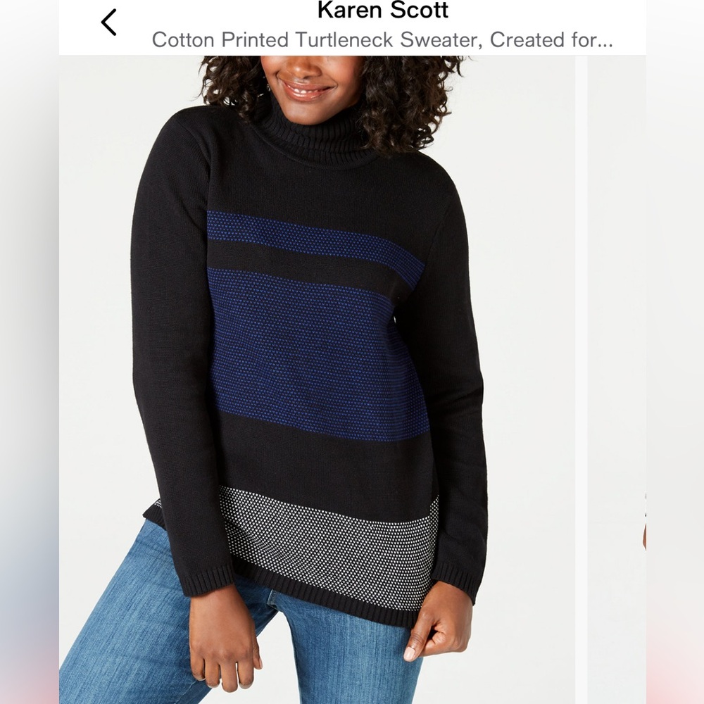 🖤 Karen Scott black colorblock cotton turtle neck sweater. Size small. EUC. 🖤